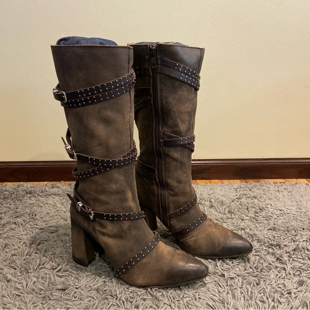 Freebird JAX Strappy Tall Distressed Leather Riding Boots Size 10 - Picture 9 of 16